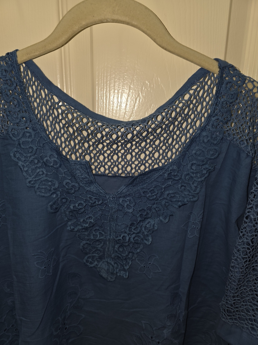 NWOT Women's Blue Crochet Lace Yoke Top